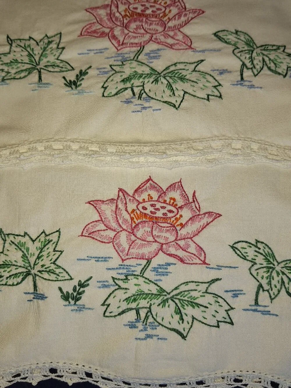 Vintage 2 Hand Embroidered Pilllowcases Pink Flowers